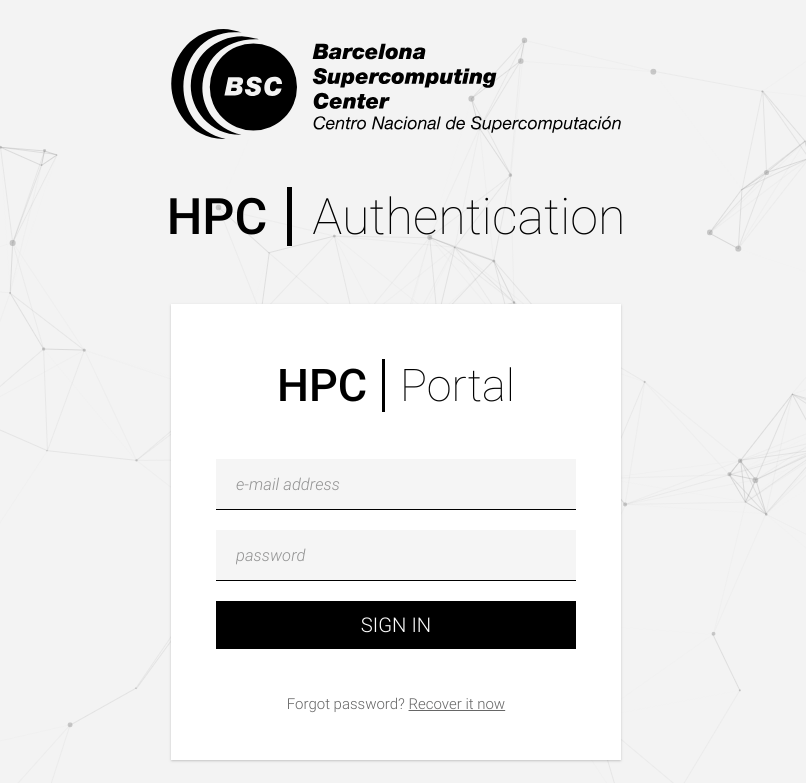 HPC Portal login screen